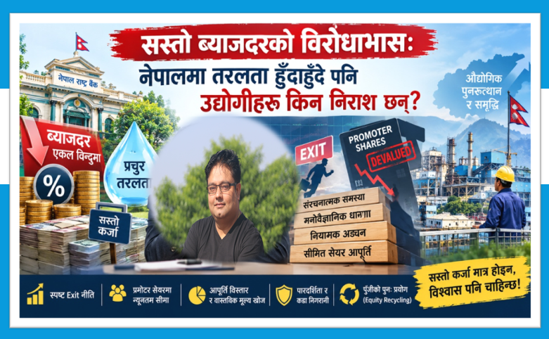 सस्तो ब्याजदरको विरोधाभास: नेपालमा तरलता हुँदाहुँदै पनि उद्योगीहरू किन निराश छन्?, सुमन सुवेदीको लेख